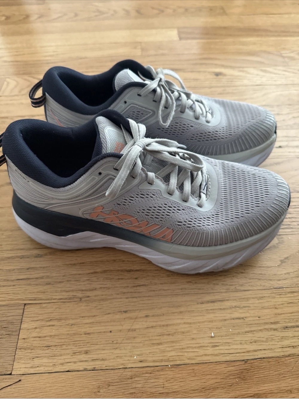 Hoka Men's Gray Athletic Sneakers with Coral Logo